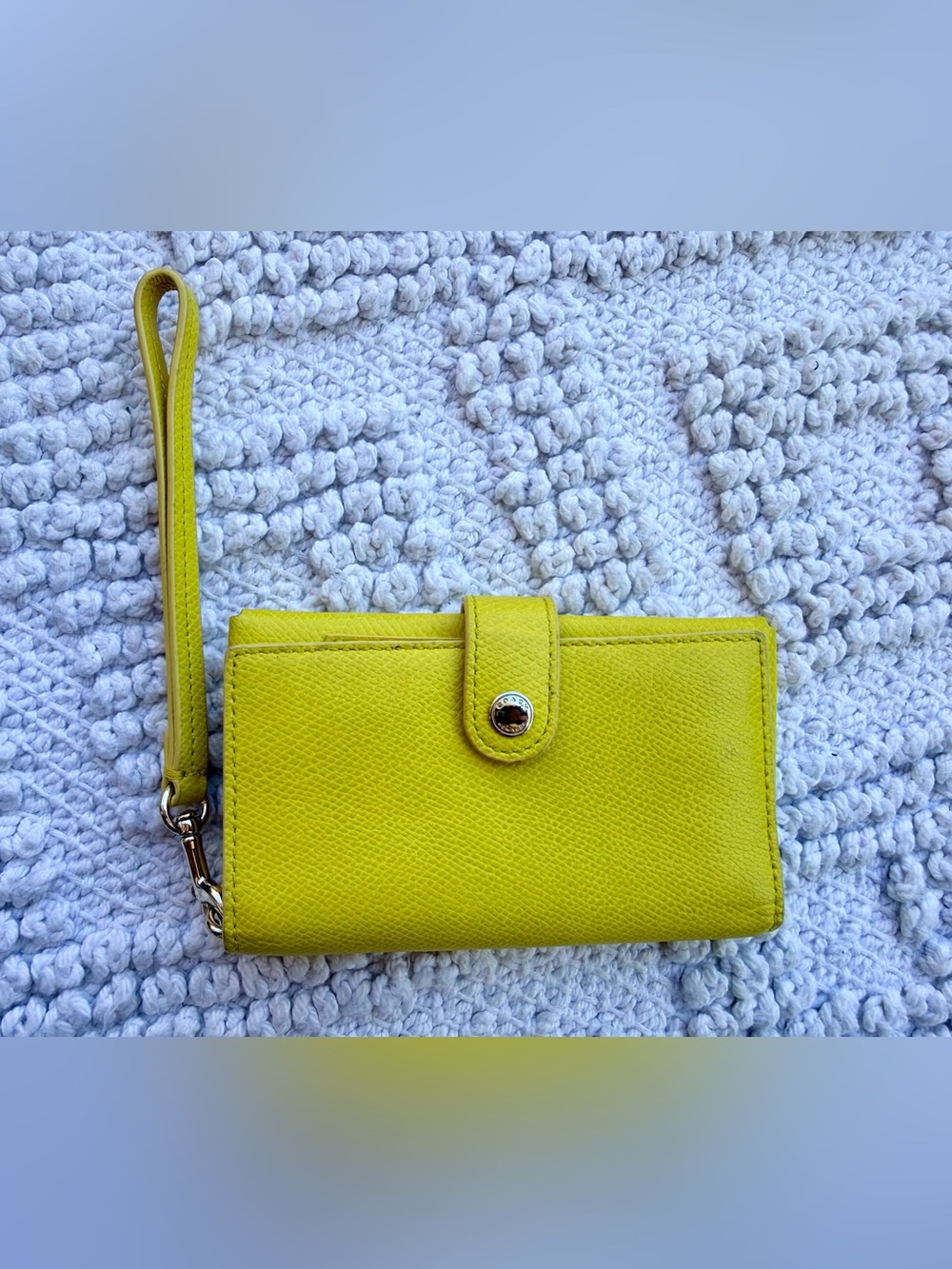 Coach Bright Yellow Leather Wristlet Wallet with Snap Closure